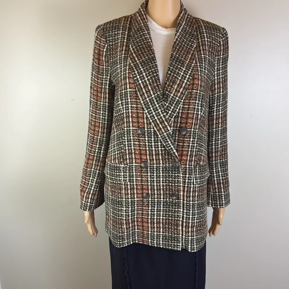 L'Agence Jayda Brown Tweed Print Lightweight Crepe Oversized Blazer Jacket NWT